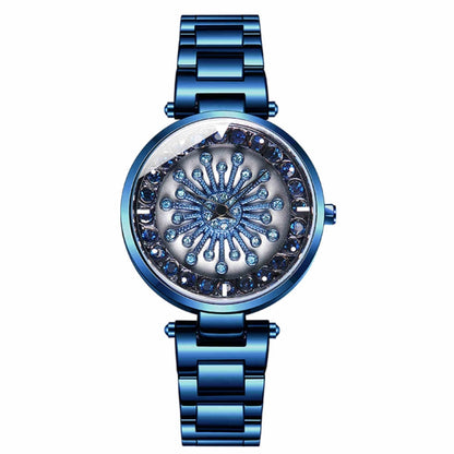 SANDA 1017 Montre Femme Tout Autour du Ciel Étoilé Montre Rotative à 360 Degrés Bracelet en Acier Diamant Montre Femme