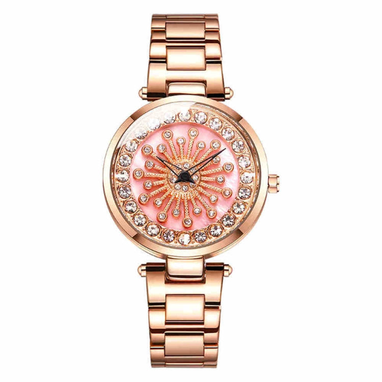 SANDA 1017 Montre Femme Tout Autour du Ciel Étoilé Montre Rotative à 360 Degrés Bracelet en Acier Diamant Montre Femme