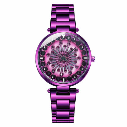 SANDA 1017 Montre Femme Tout Autour du Ciel Étoilé Montre Rotative à 360 Degrés Bracelet en Acier Diamant Montre Femme