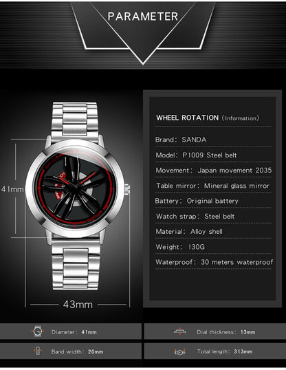 SANDA1009 Montre Homme Étudiant Décontractée Étanche Bracelet en Acier Homme