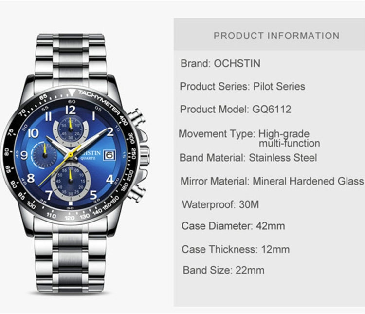 OCHSTIN 6112 Montre Multifonction Homme Mode Sport Affaires Calendrier Lumineuse Montre Quartz Acier Inoxydable