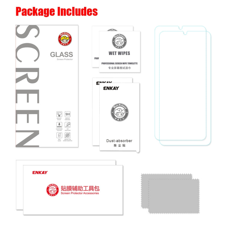 2 PCS ENKAY Hat-prince 0.26mm 9H 2.5D Curved Edge Tempered Glass Film, For Xiaomi Redmi Note 8T