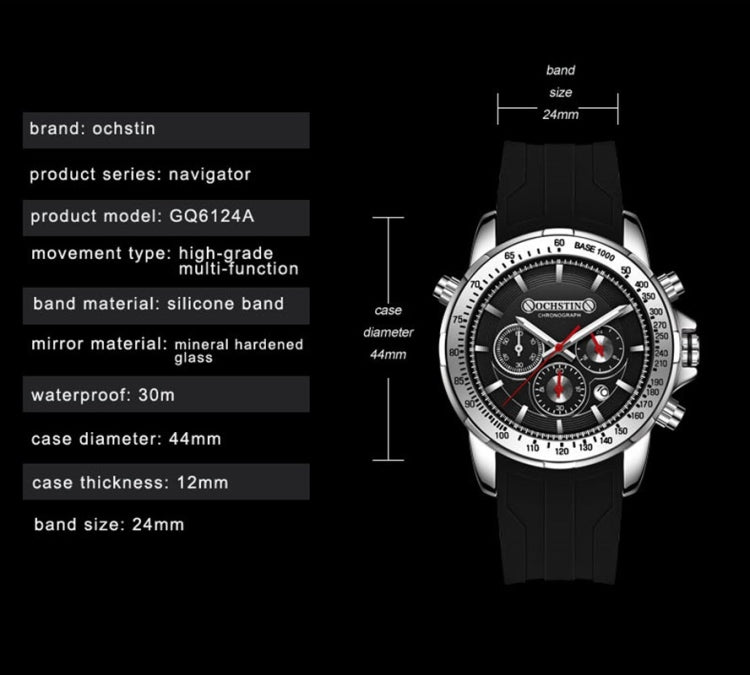 OCHSTIN 6125A Montre Homme Chronographe Multifonction Sport Silicone Quartz Étanche