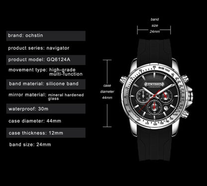 OCHSTIN 6125A Montre Homme Chronographe Multifonction Sport Silicone Quartz Étanche
