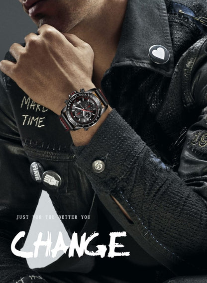 OCHSTIN 6125B Montre à quartz Veilleuse Étanche Chronométrage Multifonction Cuir Mode Hommes Montre