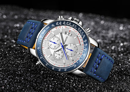 OCHSTIN 6125B Montre à quartz Veilleuse Étanche Chronométrage Multifonction Cuir Mode Hommes Montre