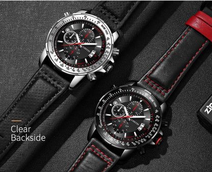 OCHSTIN 6125B Montre à quartz Veilleuse Étanche Chronométrage Multifonction Cuir Mode Hommes Montre