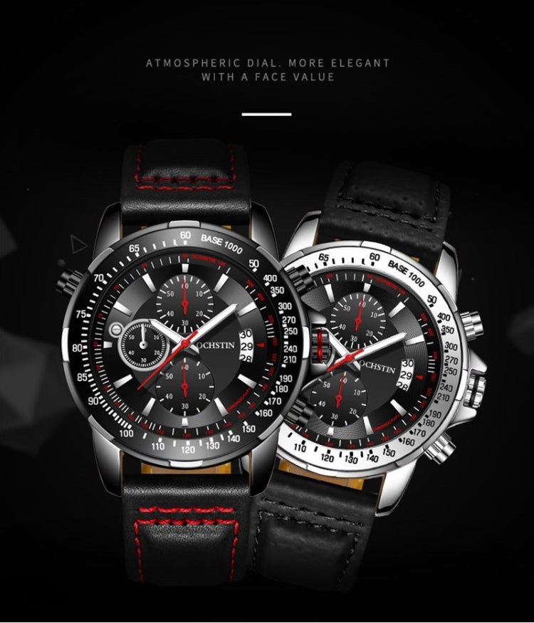 OCHSTIN 6125B Montre à quartz Veilleuse Étanche Chronométrage Multifonction Cuir Mode Hommes Montre