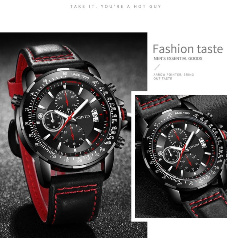 OCHSTIN 6125B Montre à quartz Veilleuse Étanche Chronométrage Multifonction Cuir Mode Hommes Montre