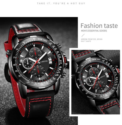 OCHSTIN 6125B Montre à quartz Veilleuse Étanche Chronométrage Multifonction Cuir Mode Hommes Montre