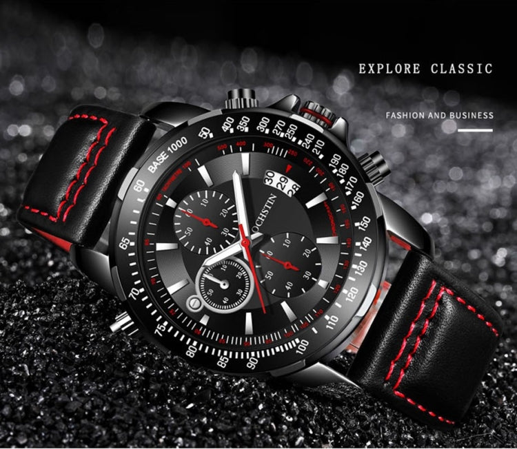 OCHSTIN 6125B Montre à quartz Veilleuse Étanche Chronométrage Multifonction Cuir Mode Hommes Montre