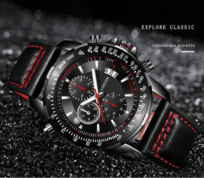 OCHSTIN 6125B Montre à quartz Veilleuse Étanche Chronométrage Multifonction Cuir Mode Hommes Montre