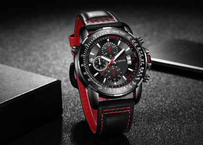 OCHSTIN 6125B Montre à quartz Veilleuse Étanche Chronométrage Multifonction Cuir Mode Hommes Montre