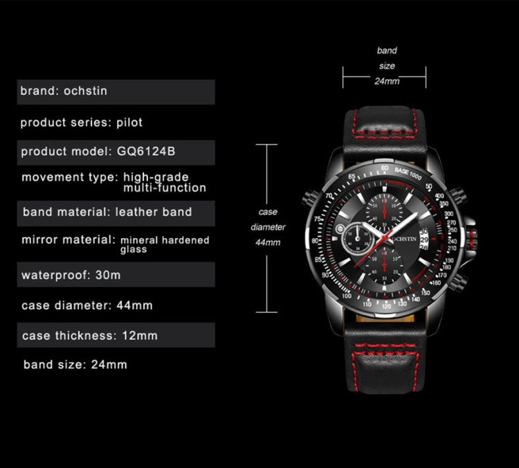 OCHSTIN 6125B Montre à quartz Veilleuse Étanche Chronométrage Multifonction Cuir Mode Hommes Montre