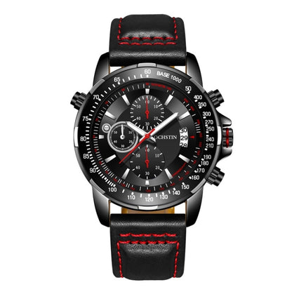 OCHSTIN 6125B Montre à quartz Veilleuse Étanche Chronométrage Multifonction Cuir Mode Hommes Montre