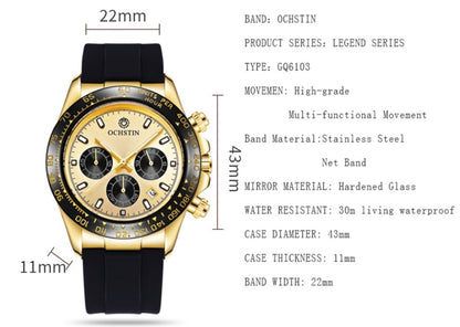 OCHSTIN 6103 Montre à quartz multifonction avec bracelet en silicone, lumineuse, étanche, pour le sport
