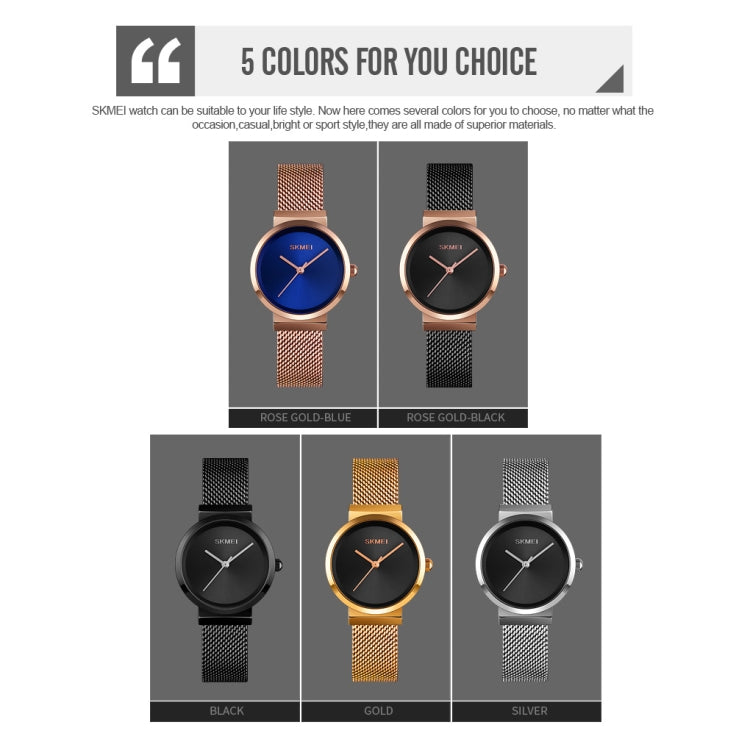 Montre Femme Skmei 1595 Tendance Élégante sans Échelle Bracelet en Acier Maillé Étanche Business Étudiante à Quartz