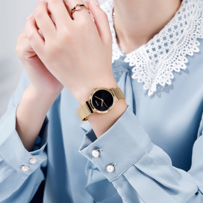 Montre Femme Skmei 1595 Tendance Élégante sans Échelle Bracelet en Acier Maillé Étanche Business Étudiante à Quartz