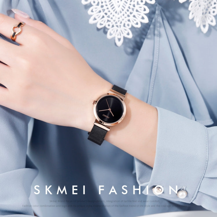 Montre Femme Skmei 1595 Tendance Élégante sans Échelle Bracelet en Acier Maillé Étanche Business Étudiante à Quartz