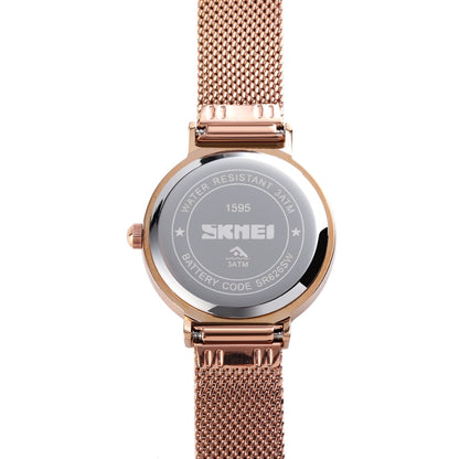 Montre Femme Skmei 1595 Tendance Élégante sans Échelle Bracelet en Acier Maillé Étanche Business Étudiante à Quartz
