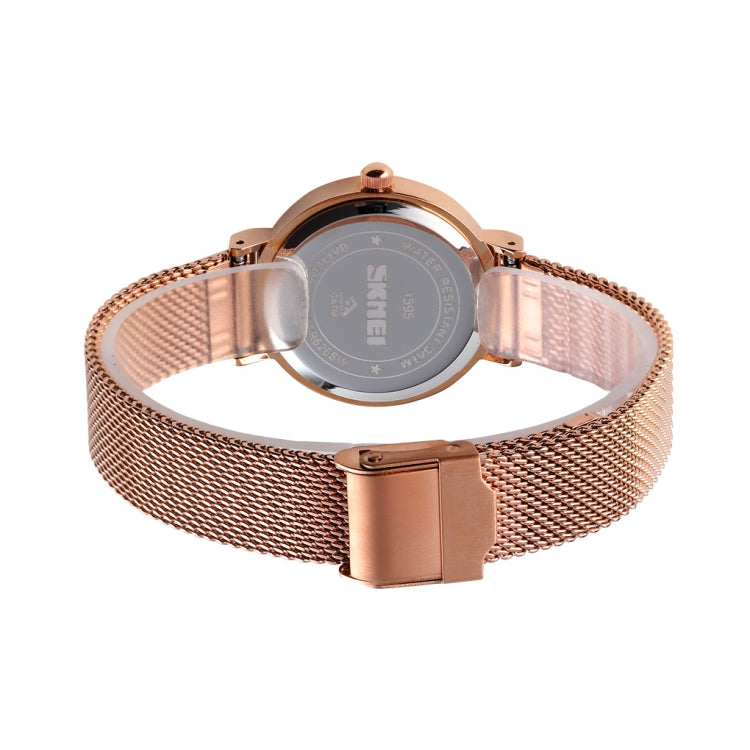 Montre Femme Skmei 1595 Tendance Élégante sans Échelle Bracelet en Acier Maillé Étanche Business Étudiante à Quartz