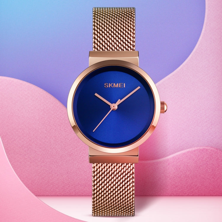 Montre Femme Skmei 1595 Tendance Élégante sans Échelle Bracelet en Acier Maillé Étanche Business Étudiante à Quartz