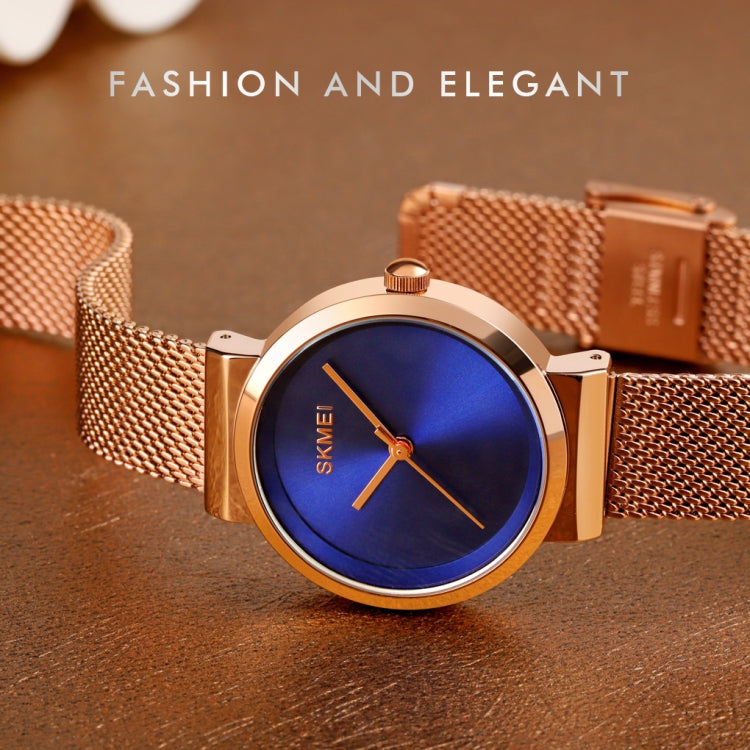 Montre Femme Skmei 1595 Tendance Élégante sans Échelle Bracelet en Acier Maillé Étanche Business Étudiante à Quartz