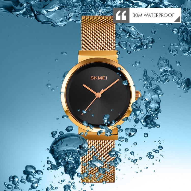 Montre Femme Skmei 1595 Tendance Élégante sans Échelle Bracelet en Acier Maillé Étanche Business Étudiante à Quartz