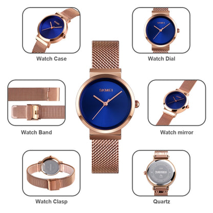 Montre Femme Skmei 1595 Tendance Élégante sans Échelle Bracelet en Acier Maillé Étanche Business Étudiante à Quartz