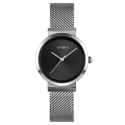 Montre Femme Skmei 1595 Tendance Élégante sans Échelle Bracelet en Acier Maillé Étanche Business Étudiante à Quartz