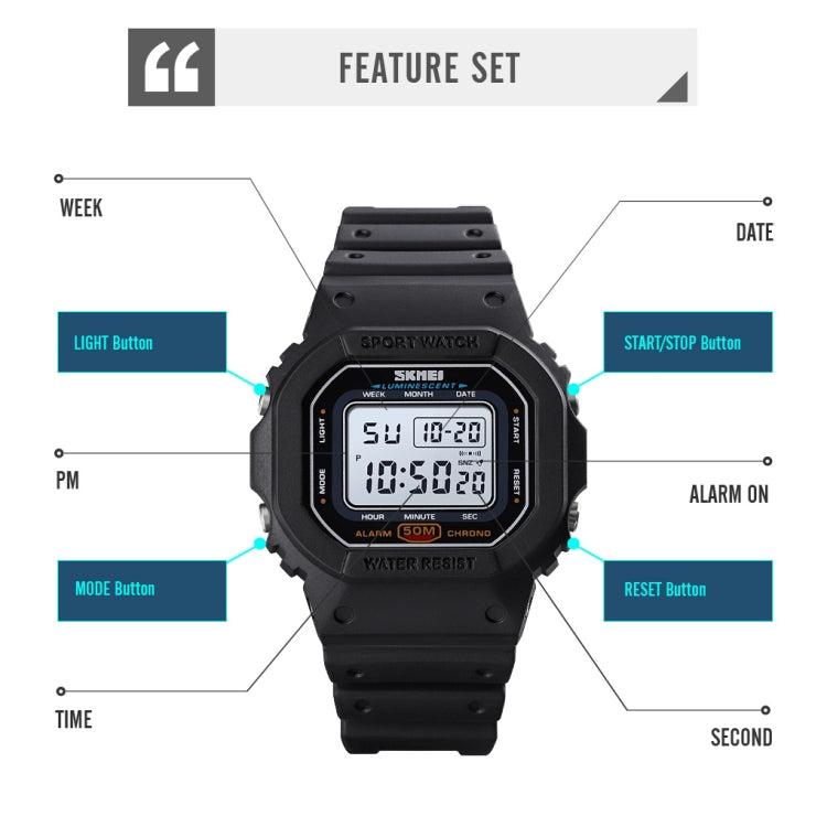 Montre électronique multifonction Skmei 1608 pour étudiant, étanche, avec chronométrage, en silicone, sport