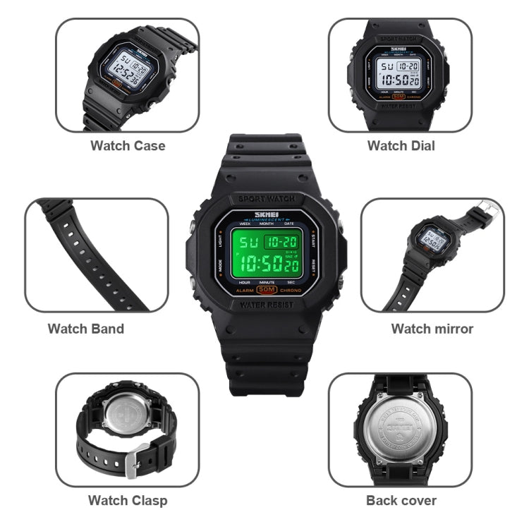 Montre électronique multifonction Skmei 1608 pour étudiant, étanche, avec chronométrage, en silicone, sport