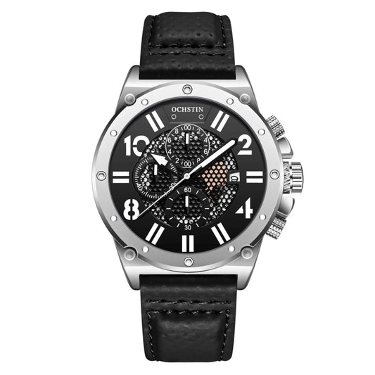 Montre à quartz multifonction Ochstin 6122, montre de sport lumineuse et étanche avec calendrier et bracelet en cuir pour homme