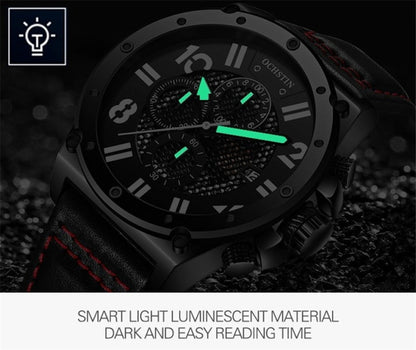 Montre Homme Ochstin 6122 Multifonction Quartz Sport Lumineuse Étanche Calendrier Cuir