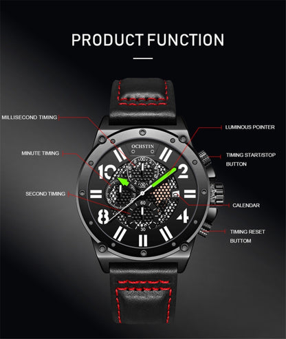 Montre Homme Ochstin 6122 Multifonction Quartz Sport Lumineuse Étanche Calendrier Cuir
