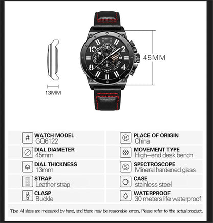 Montre Homme Ochstin 6122 Multifonction Quartz Sport Lumineuse Étanche Calendrier Cuir
