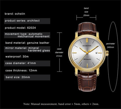 Ochstin 2024 Montre mécanique automatique pour hommes Étanche Calendrier Cuir Affaires Montre mécanique pour hommes