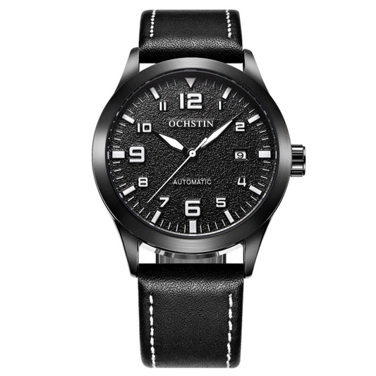 Montre mécanique automatique Ochstin 62028 pour homme, étanche, style décontracté, avec calendrier et bracelet en cuir.