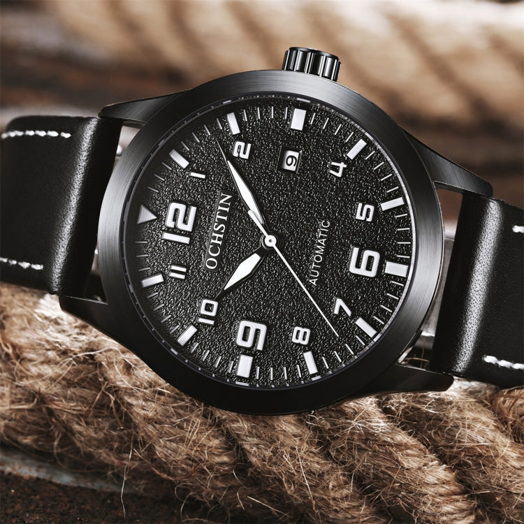 Ochstin 62028 Fashion Vollautomatische Mechanische Uhr Wasserdichte Herren Freizeituhr Mechanische Uhr Kalender Leder Uhr