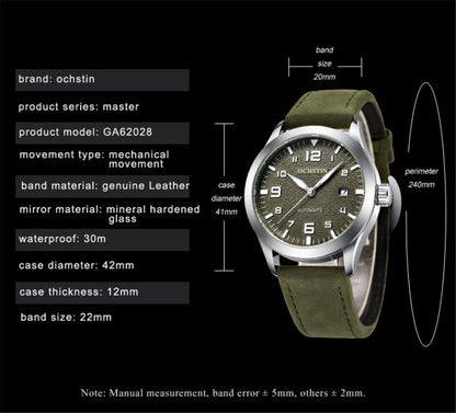 Ochstin 62028 Fashion Vollautomatische Mechanische Uhr Wasserdichte Herren Freizeituhr Mechanische Uhr Kalender Leder Uhr