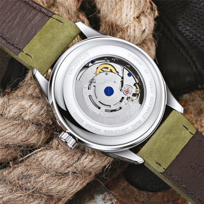 Ochstin 62028 Fashion Vollautomatische Mechanische Uhr Wasserdichte Herren Freizeituhr Mechanische Uhr Kalender Leder Uhr