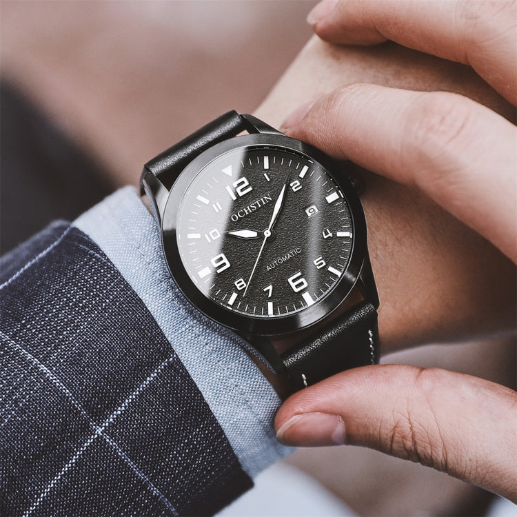 Ochstin 62028 Fashion Vollautomatische Mechanische Uhr Wasserdichte Herren Freizeituhr Mechanische Uhr Kalender Leder Uhr