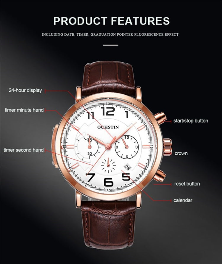 Ochstin 6105 Montre multifonction décontractée pour homme, étanche, à quartz, avec bracelet