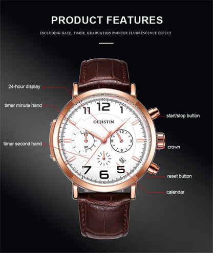 Ochstin 6105 Montre multifonction décontractée pour homme, étanche, à quartz, avec bracelet