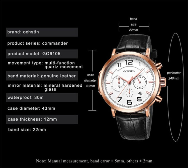 Ochstin 6105 Montre multifonction décontractée pour homme, étanche, à quartz, avec bracelet