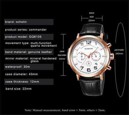 Ochstin 6105 Montre multifonction décontractée pour homme, étanche, à quartz, avec bracelet