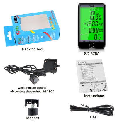 SUNDING SD-576A Waterproof Bike Cycling Odometer Stopwatch LED Digital Rate Speedometer Watch, SD-576A
