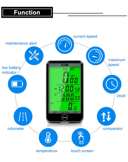 SUNDING SD-576A Waterproof Bike Cycling Odometer Stopwatch LED Digital Rate Speedometer Watch, SD-576A