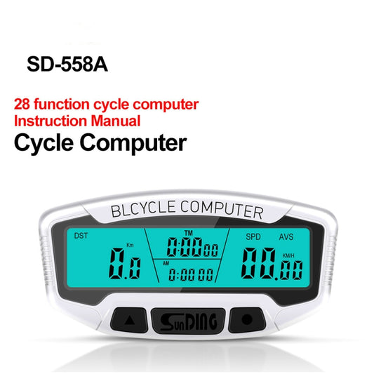 SUNDING SD-558A Bicycle Computer Wired Stopwatch Bicycle Speedometer Digital Odometer Rainproof LCD Backlight Stopwatch, SD-558A