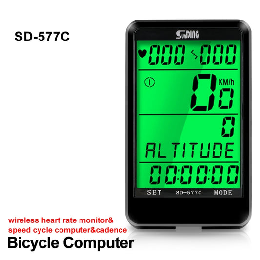 SUNDING SD-577C  Cycling Computer LCD Backlight Waterproof Wireless Stopwatch MTB Bike Odometer Stopwatch Bicycle Speedometer, SD-577C